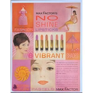 Vintage Max Factor Lipstick Print Ad 1960s Mod Fashion Pink Orange Make-Up